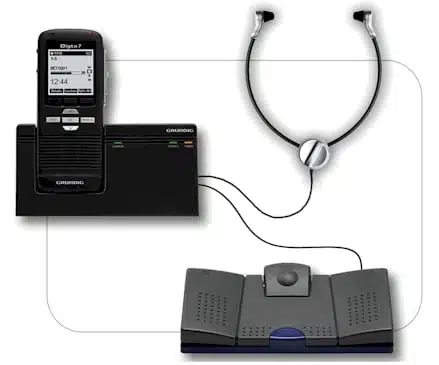 Grundig Digta 7 transcriptie-bundel: recorder met dock, voetschakelaar en headset - Werkt ook zonder pc!