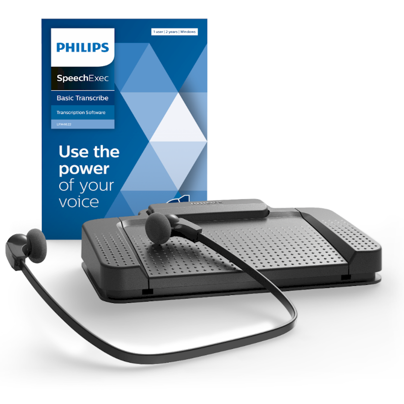 Philips TranscriptieSet LFH7177 -voetschakelaar en secretariele headset en SpeechExec Transcribe software versie 11