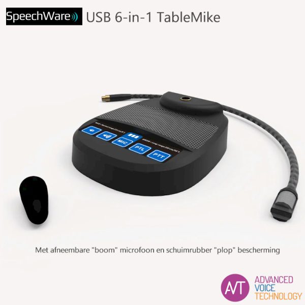 SpeechWare 6-in-1 tafelmicrofoon - De perfecte microfoon voor o.a. Dragon spraakherkenning - Met afneembare boom microfoon - Bij AVT Benelux