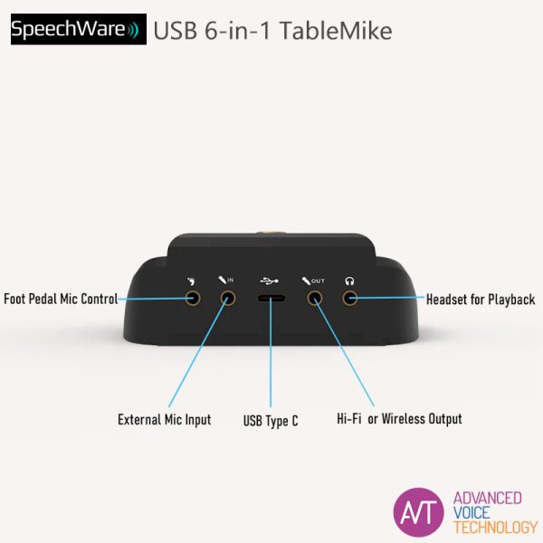 SpeechWare 6-in-1 tafelmicrofoon - De perfecte microfoon voor o.a. Dragon spraakherkenning - met diverse externe aansluitingen - Bij AVT Benelux