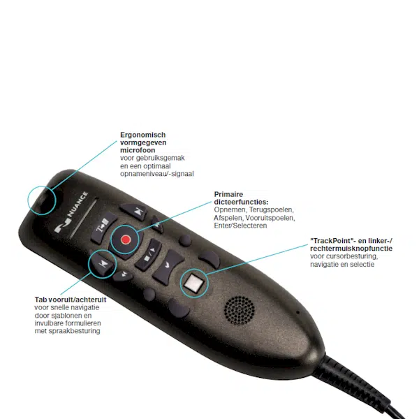 Met Nuance PowerMic III uitleg van de toetsen en functies. Met Nuance PowerMic III kunt u eenvoudiger op een eenvoudige manier uw teksten maken door te dicteren met gebruik van de Dragon spraakherkenningssoftware.