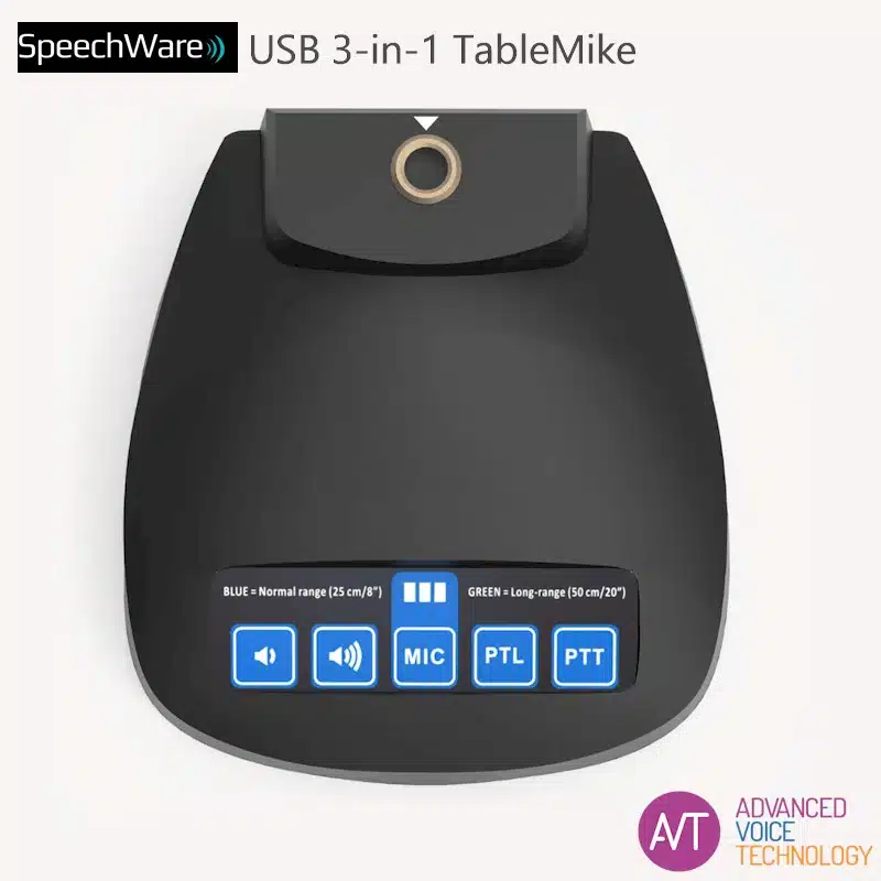 SpeechWare 3-in-1 tafelmicrofoon - De perfecte microfoon voor o.a. Dragon spraakherkenning - Diverse knoppen aan de voorkant - Bij AVT Benelux