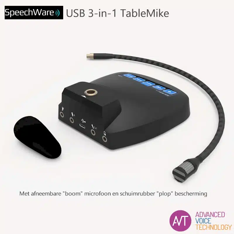 SpeechWare 3-in-1 tafelmicrofoon - De perfecte microfoon voor o.a. Dragon spraakherkenning - Met afneembare boom microfoon - Bij AVT Benelux
