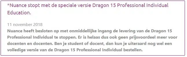 Nuance stopt met levering van de Dragon Individual Education