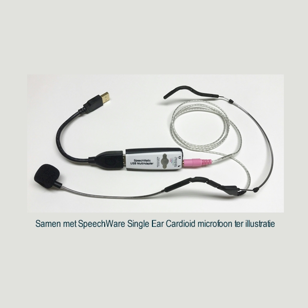 SpeechWare USB-Multi-Adapter met single ear cardioid microfoon
