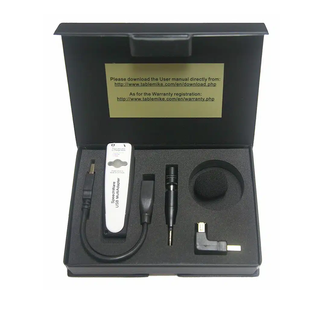 AVT SpeechWare TravelMike ultra noise cancelling microfoon voor Dragon spraakherkenning wat zit er in de doos