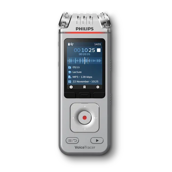 Philips VoiceTracer DVT4110 digitaal dicteerapparaat - voor het opnemen van dictaten, lezingen en interviews - vooraanzicht - Op voorraad bij AVT