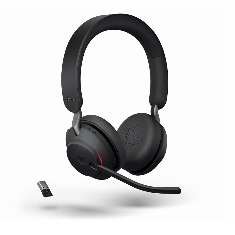 Jabra Evolve2 65 Stereo Bluetooth headset met micro USB-adapter zowel draadloos als met draad te gebruiken voor spraakherkenning en telefonie