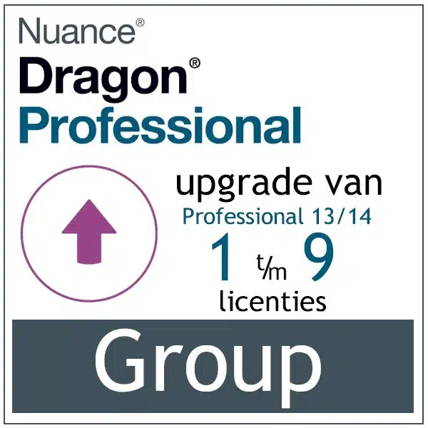 AVT spraak naar tekst - Spraakherkenning - Dragon Professional Group - Upgrade van Professional 13/14 - 1-9 gebruikers - Bij AVT