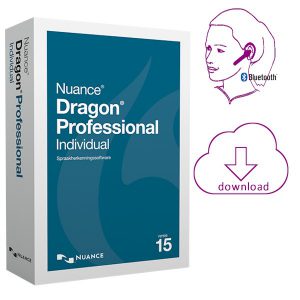 Nuance Dragon 15 Professional Individual Wireless - spraakherkenning software als download + Jabra Stealth Bluetooth headset
