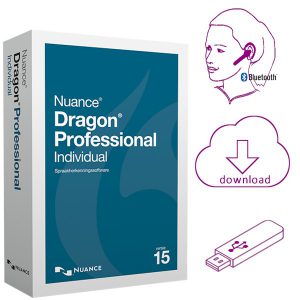 Nuance Dragon 15 Professional Individual Wireless - spraakherkenning software als download + Jabra Stealth Bluetooth headset + bestanden op een Philips 32Gb USB-stick