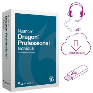Nuance Dragon 15 Professional Individual - spraakherkenning software als download + AVT USB-Headset + Bestanden op een Philips 32Gb USB-stick