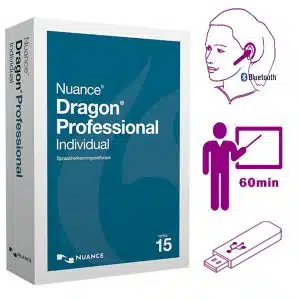 Nuance Dragon 15 Professional Individual Wireless - spraakherkenning software als download + 60 minuten personal training + Jabra Stealth Bluetooth headset + bestanden op een Philips 32Gb USB-stick