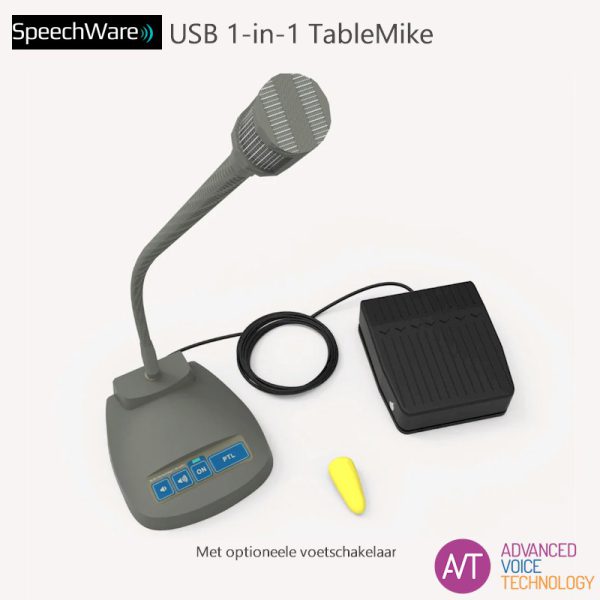 SpeechWare 1-in-1 tafelmicrofoon - De perfecte microfoon voor o.a. Dragon spraakherkenning - Met optionele voetschakelaar - Bij AVT Benelux