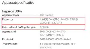 system requirements / systeemeisen dragon naturallyspeaking and dragon professional individual - Systeeminformatie-scherm