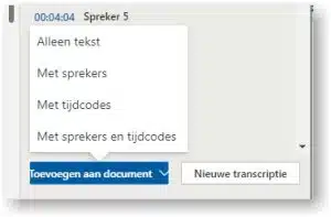 Keuze voor het toevoegen van de tekst aan het document