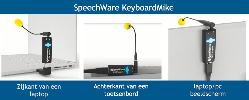 SpeechWare KeyboardMike met 3 verschillende mogelijkheden voor het gebruik - laptop -keyboard - beeldscherm