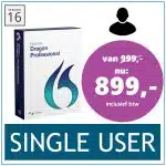 Dragon Professional Actie! Dragon Professional 16 Single User nu voor € 899,- inclusief btw - normaal € 999,-