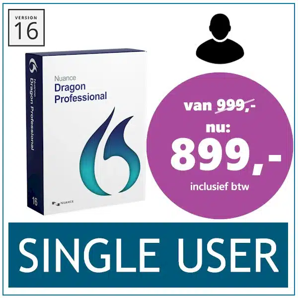 Dragon Professional Actie! Dragon Professional 16 Single User nu voor € 899,- inclusief btw - normaal € 999,-