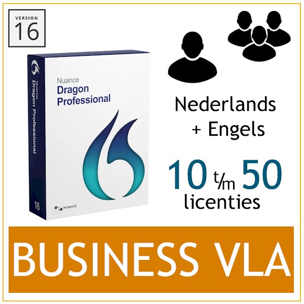 Nuance Dragon Professional 16 Business VLA - Volume Licence - Nederlands+Engels - 10 - 50 licenties- Bij AVT