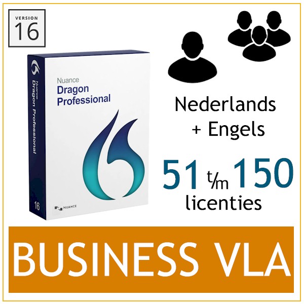 Nuance Dragon Professional 16 Business VLA - Volume Licence - Nederlands+Engels - 51 - 150 licenties- Bij AVT