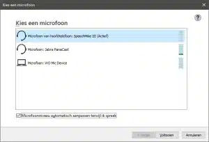AVT Blog: Hoe stel ik de juiste microfoon in bij Dragon individual spraakherkenning - het microfoon keuzemenu - AVT legt het uit