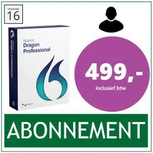 Nuance Dragon Professional 16 Abonnement - De Dragon 16 spraakherkenningssoftware als abonnement. Inclusief upgrades naar nieuwe versies en Cloud opslag van het spraakprofiel - Diverse talen mogelijk