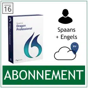 Nuance Dragon Professional 16 Business ABO - De Dragon 16 spraakherkenningssoftware als abonnement. Inclusief upgrades naar nieuwe versies en Cloud opslag van het spraakprofiel - Spaans + Engels dicteren
