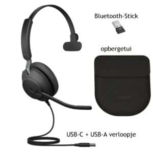 Jabra Evolve2 40 Mono headset voor o.a. Dragon spraakherkenning - met handig opbergetui