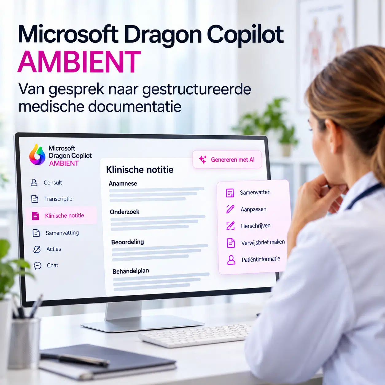 Microsoft Dragon Copilot Ambient zet een consult om naar gestructureerde medische documentatie